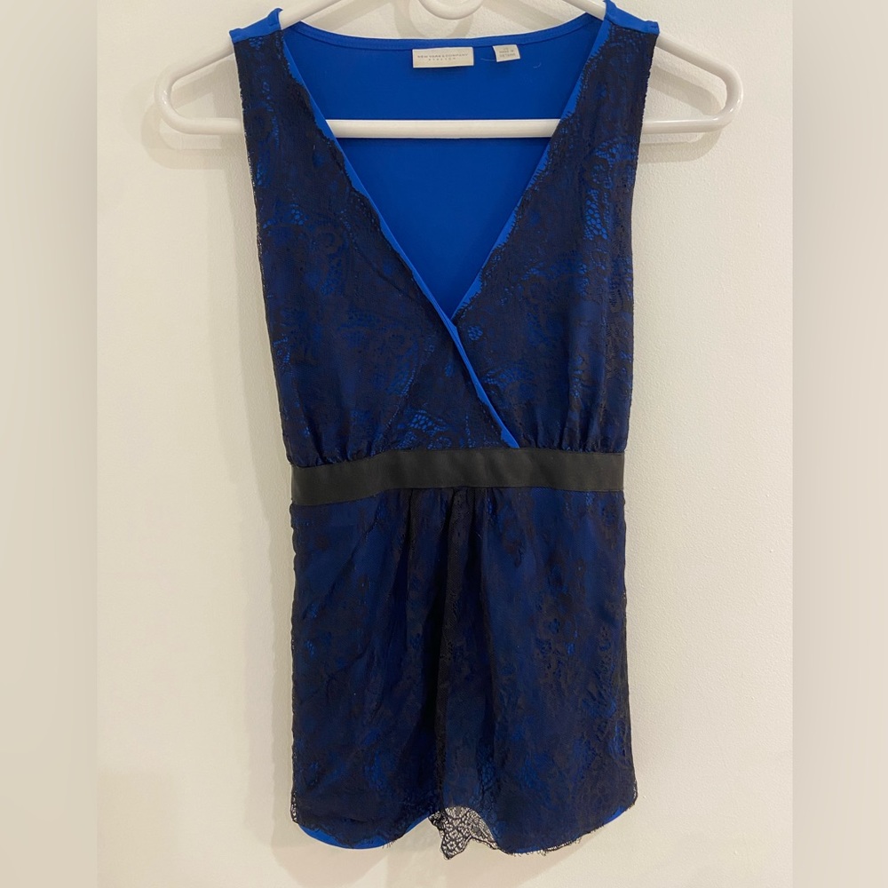Blue and black lace blouse